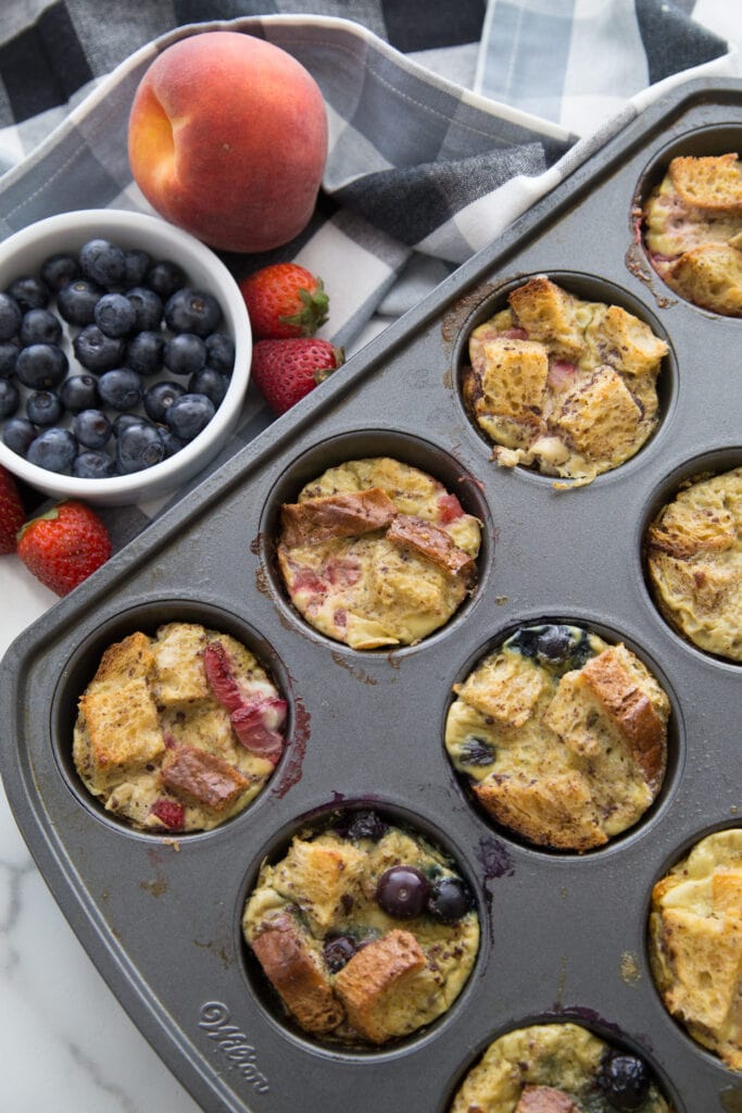 Healthy French Toast Casserole Cups baked in a muffin tin - perfect for weight watchers and the 21 day fix
