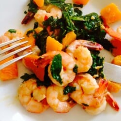 Easy Shrimp, Kale, and Butternut Squash Saute - a 21 Day Fix dinner recipe from ConfessionsOfAFitFoodie.com