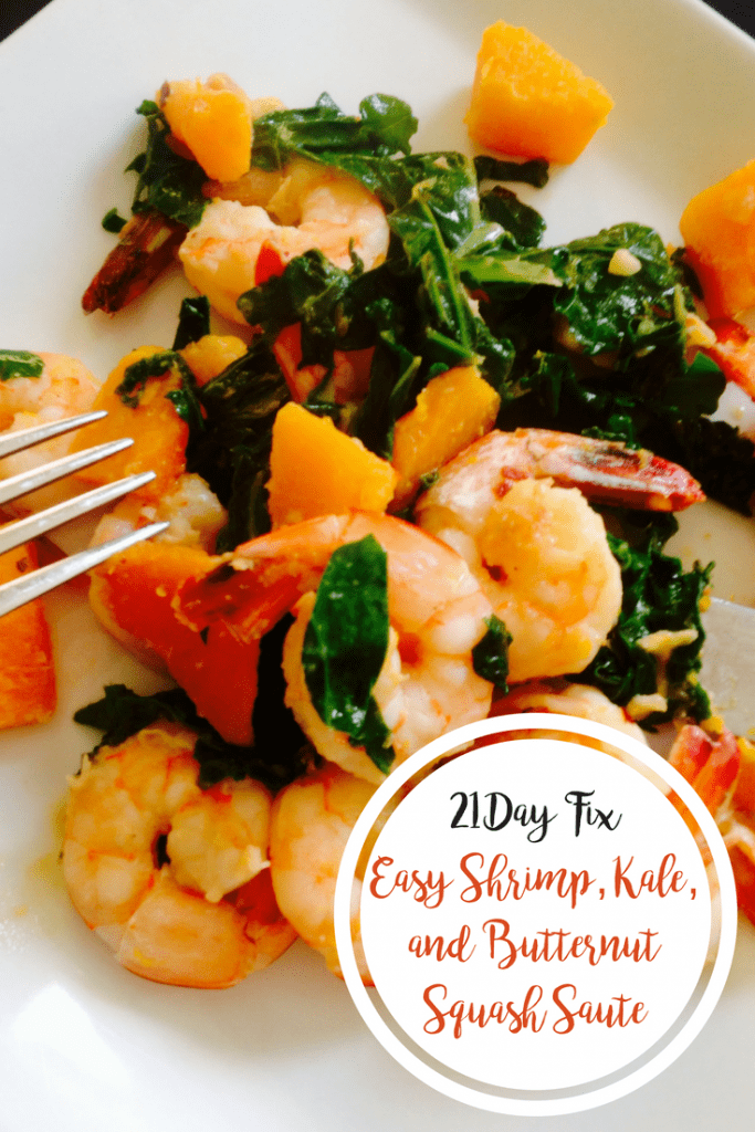 Easy Shrimp, Kale, and Butternut Squash Saute {21 Day Fix} | Confessions of a Fit Foodie