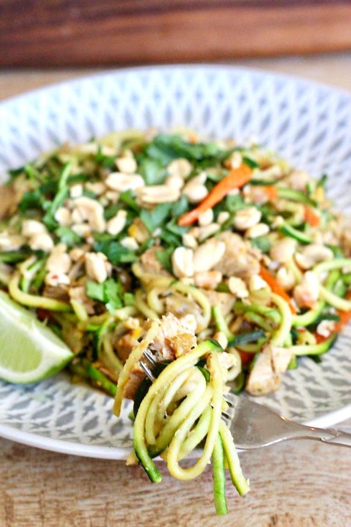 Close up of a fork with Pad Thai Noodles 