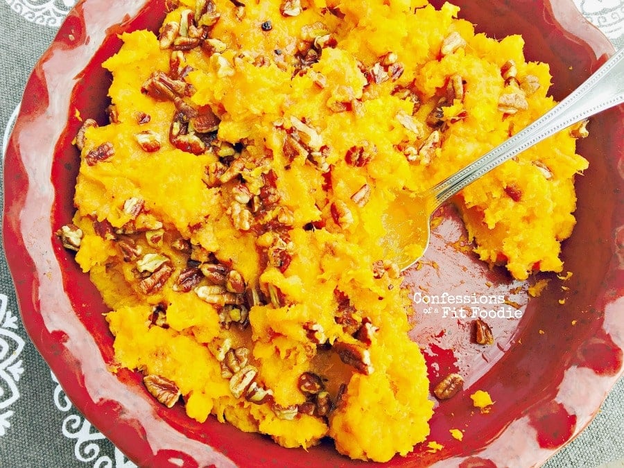 butternut squash sweet potato mash - Recipe on ConfessionsOfaFitFoodie.com