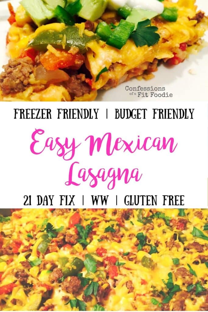 Image of Easy Mexican Lasagna with text overlay for Pinterest