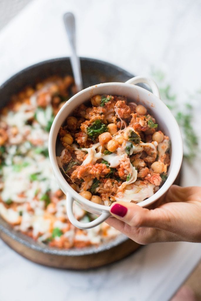 A small crock of sausage bean and kale skillet for the 21 day fix. 