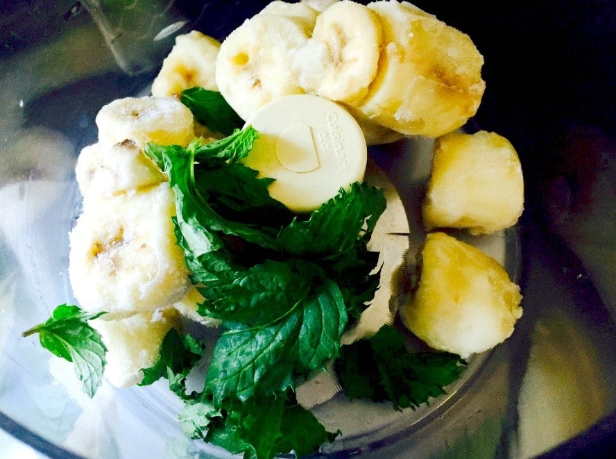 mint and banana in food processor