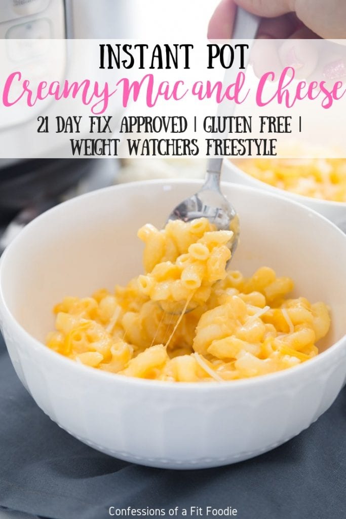 This 21 Day Fix Instant Pot Mac and Cheese is so creamy delicious thanks to our secret ingredient: cauliflower puree! This recipe uses Gluten free Pasta, but you can easily sub whole wheat. Weight Watchers Freestyle Points are included, too! 21 Day Fix Recipes | 21 Day Fix Mac and Cheese | Instant Pot Mac and Cheese | Ultimate Portion Fix | Weight Watchers Mac and Cheese #ultimateportionfix #weightwatchersfreestyle #confessionsofafitfoodie #21df