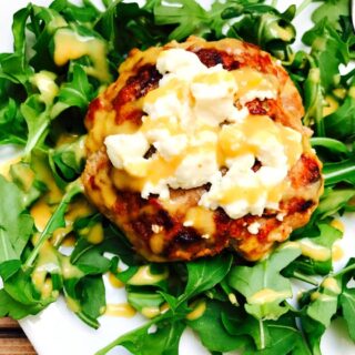 Simple and Delicious 21 Day Fix approved Turkey Burger with Warm Goat Cheese and a Citrus Maple Dijon Dressing! Delish!
