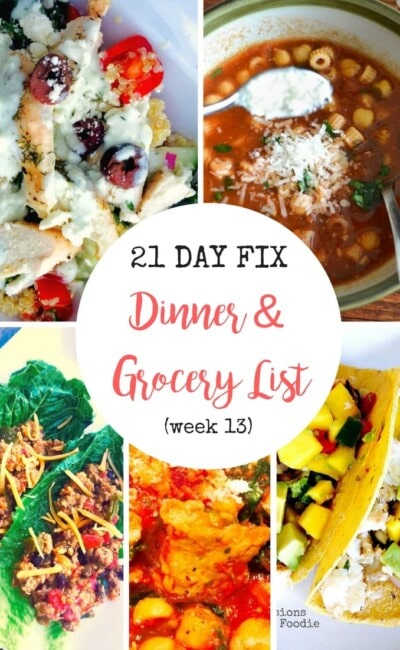 Make meal planning a breeze with this 21 Day Fix Dinner plan and grocery list! Simple, easy to follow recipes that are healthy and delicious!