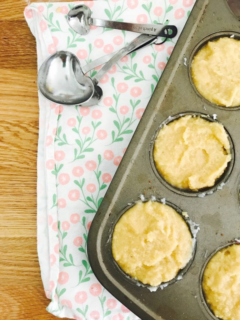 Filled muffin tins, ready for the oven