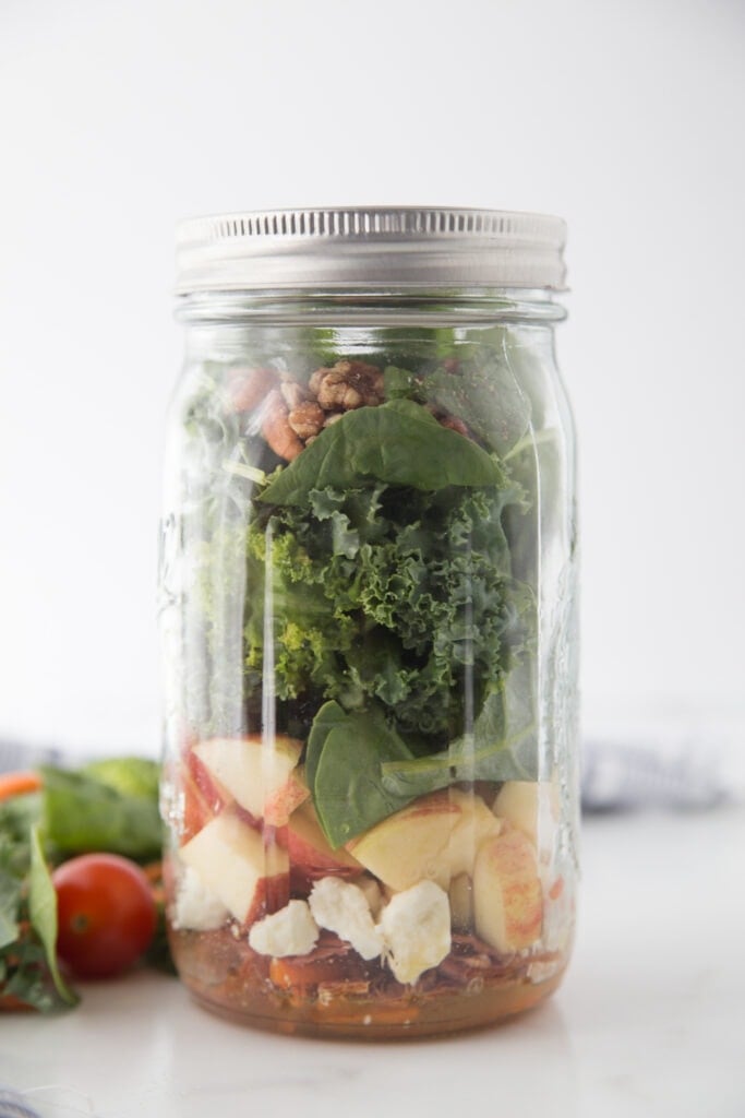 Fall harvest mason jar salad with creamy seed dressing