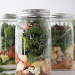 Fall harvest mason jar salad with creamy seed dressing