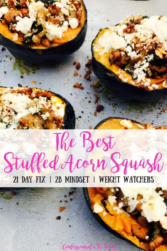 A Pinterest image for stuffed acorn squash 