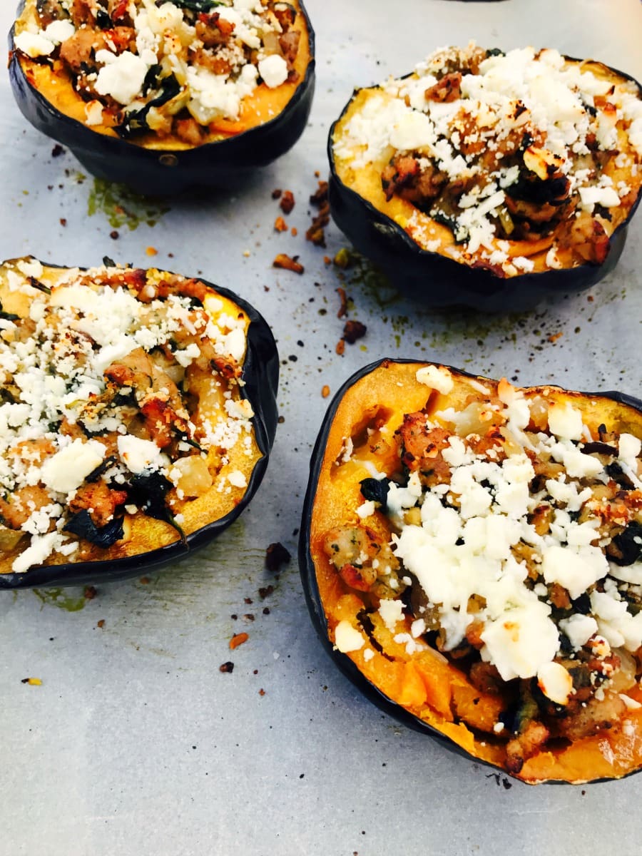 Stuffed Acorn Squash with Sausage, Spinach, and Feta - Confessions of a ...