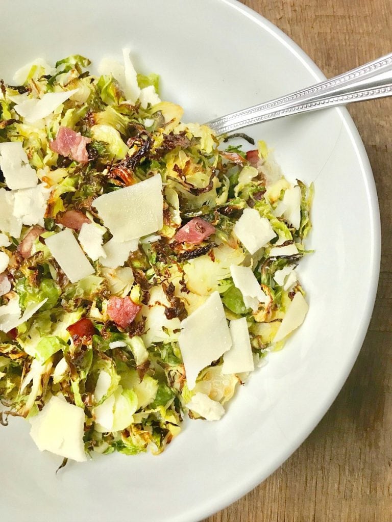 21 Day Fix Crispy Shaved Brussels Sprouts with Bacon, Parmesan, and Balsamic | Confessions of a Fit Foodie