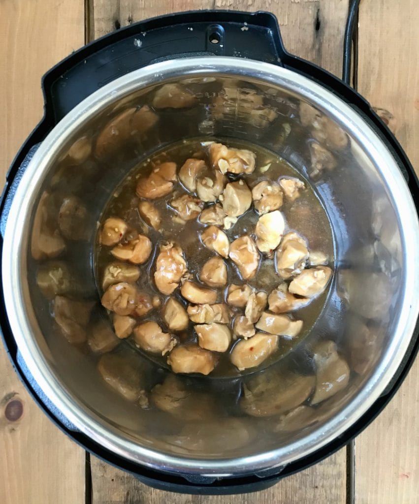 Overhead shot of diced chicken for Instant Pot Chicken and Broccoli 