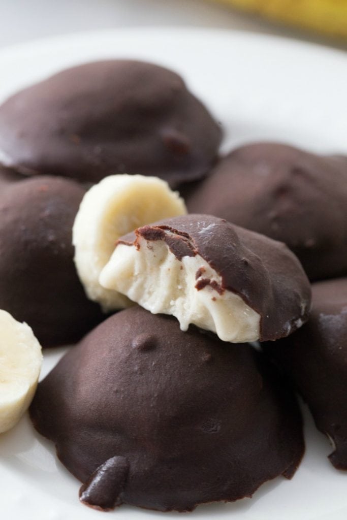 Chocolate Covered Banana Ice Cream Bon Bons on a White Plate