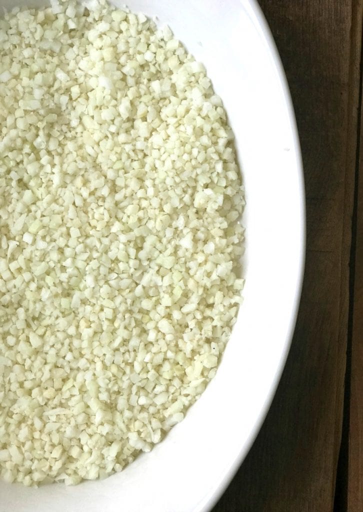 Casserole dish with cauliflower rice