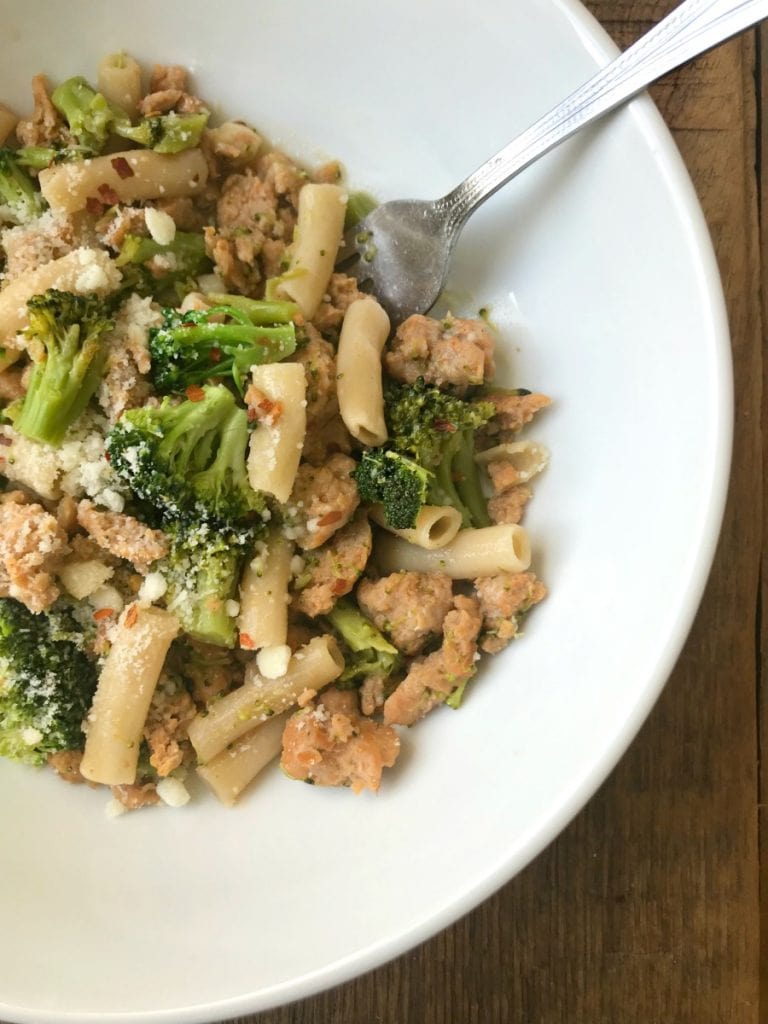 Bowl of Pasta with Broccoli and Chicken Sausage 