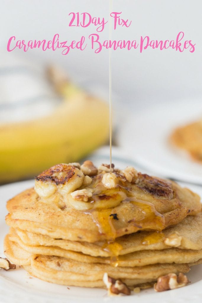 These 21 Day Fix Pancakes with Caramelized Bananas and Walnuts are a decadent breakfast treat - you will have no idea that they are low in sugar and dairy/gluten free!  Have them for breakfast or dessert - your choice! 