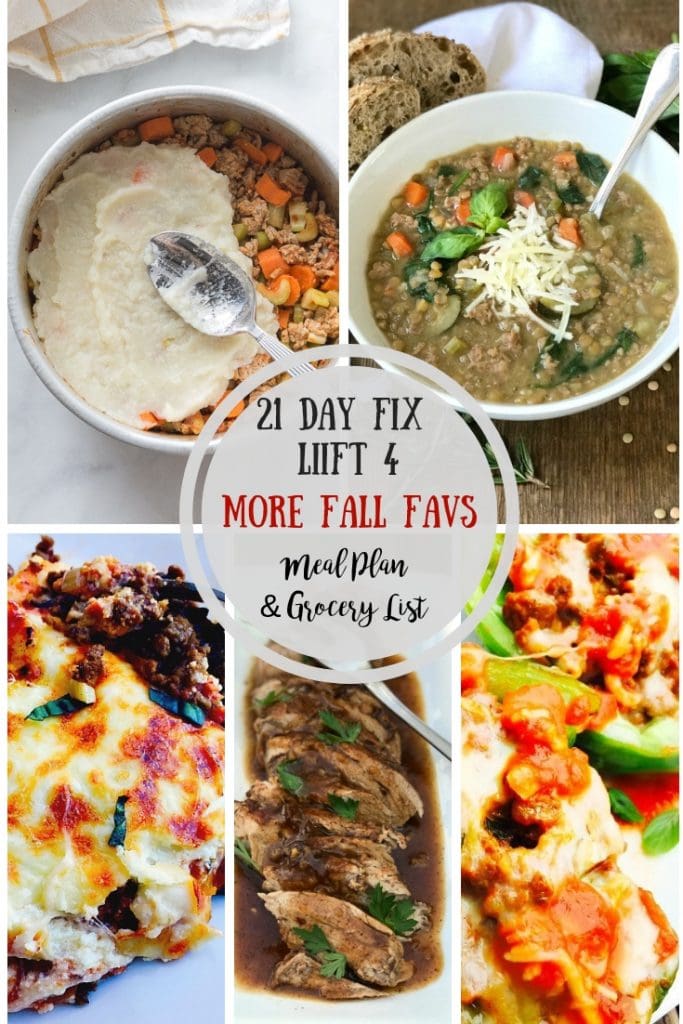 Looking for a Liift 4 or 21 Day Fix Meal Plan & Grocery List?  Look no further! This meal plan is full of healthy Fall comfort food meals that will keep you on track and will keep your whole family happy at dinner time. Enjoy! Liift 4| Liift 4 Meal Plan | 21 Day Fix | 21 Day FIx Meal Plan #confessionsofafitfoodie #liift4 #21dayfix #healthymealplan 