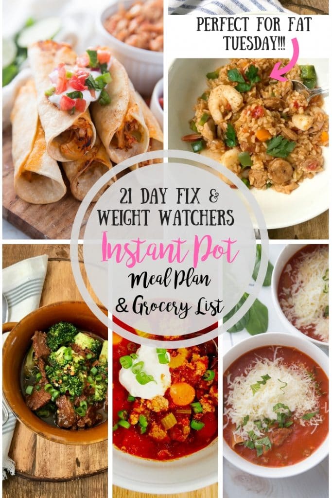 Here's a 21 Day Fix Meal Plan that's perfect for the Instant Pot!  Weight Watchers points included, too!  And the Jambalaya is AMAZING for Fat Tuesday! 21 Day Fix Meal Plans | Portion Fix Meal Plans | Confessions of a Fit Foodie Meal Plans | Weight Watchers Meal Plans #confessionsofafitfoodie #weightwatchersmealplans #21dayfixmealplans