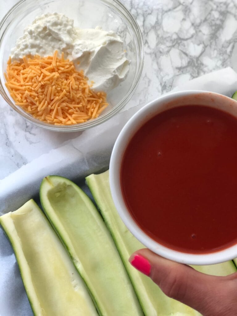 Ingredients for Buffalo Stuffed Zucchini Boats