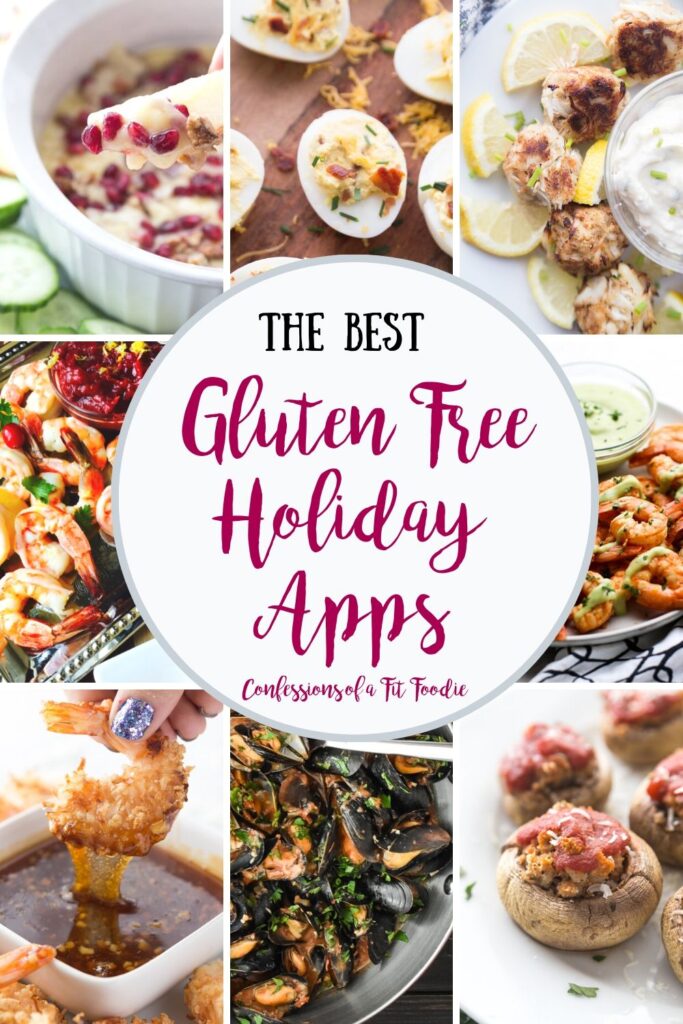 Food photo collage with text overlay gluten free holiday appetizers