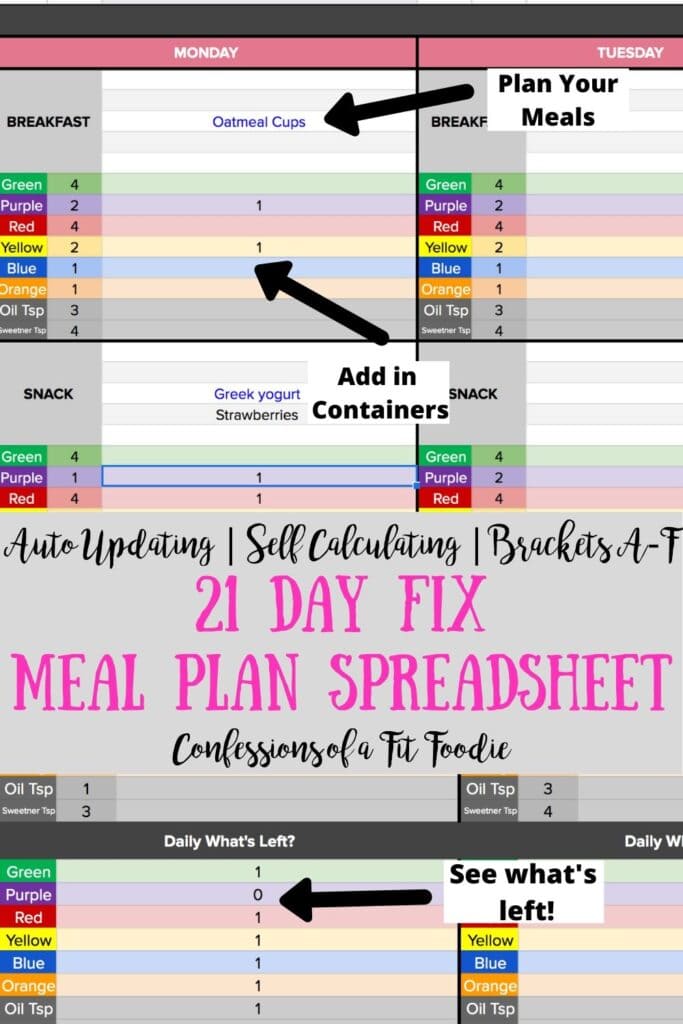21 Day Fix Meal Plan Spreadsheet - Free Self-Calculating Google Spreadsheet!