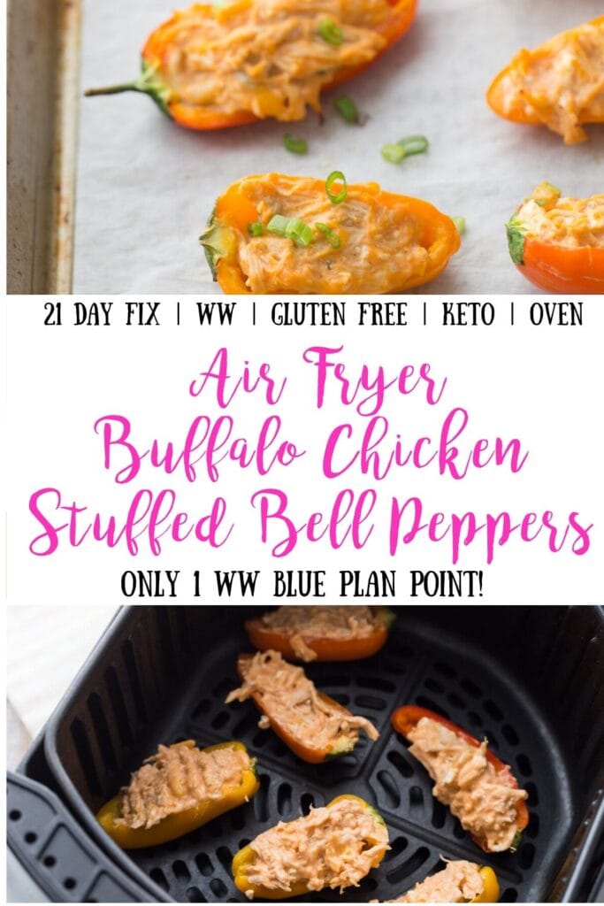 Photo of Healthy Buffalo Chicken Dip Stuffed Peppers Collage with Text overlay for Pinterest