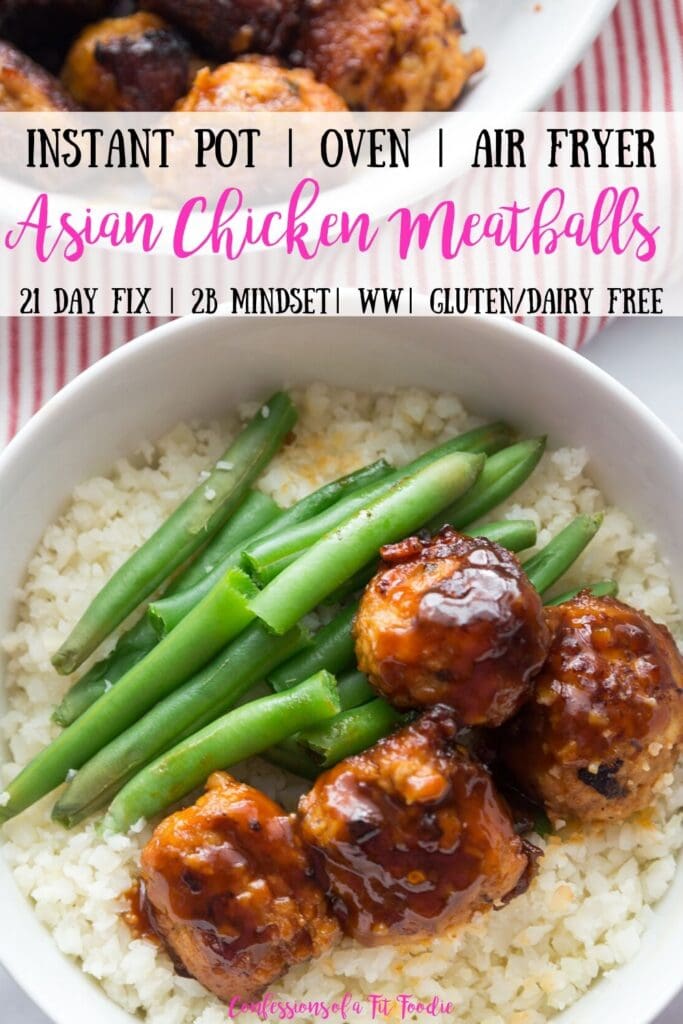 Pinterest image with text overlay for Asian Chicken Meatballs 