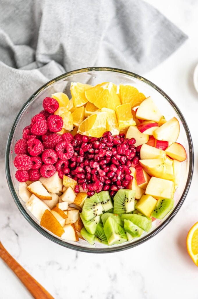 round glass fruit salad food prep