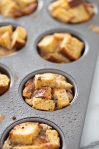 Baked French toast cups are in cupcake tins.
