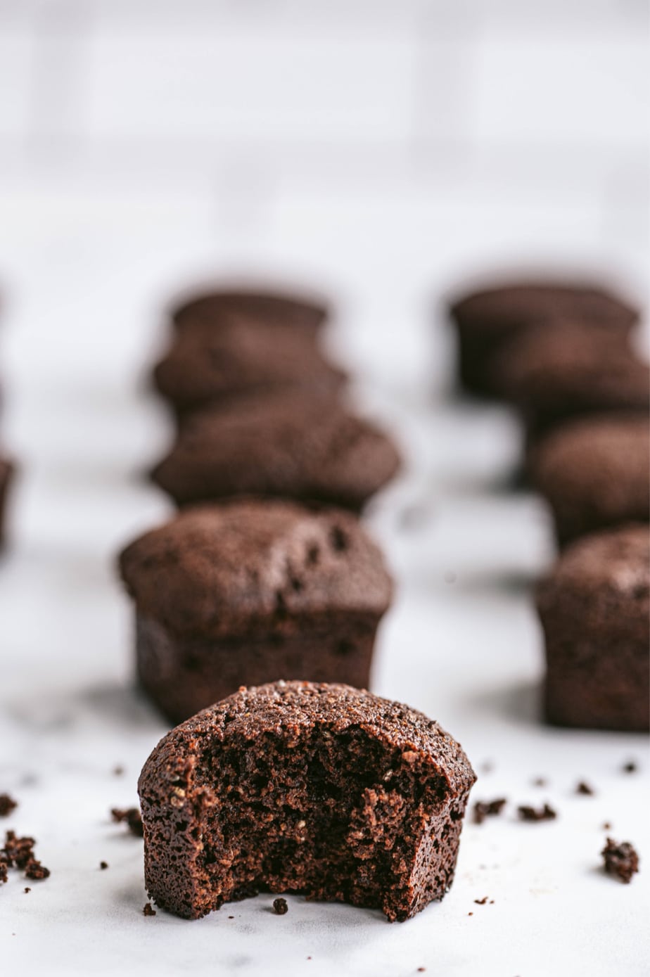 Side view of rows of individual healthy brownies 