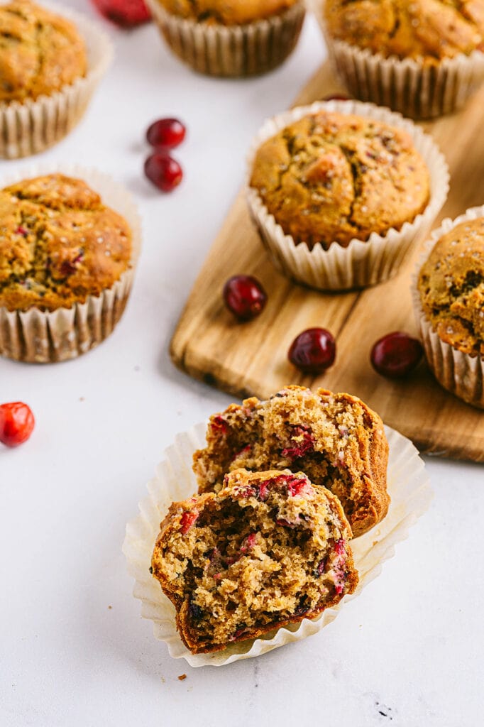 A close up of healthy 21 day fix orange and cranberry muffins