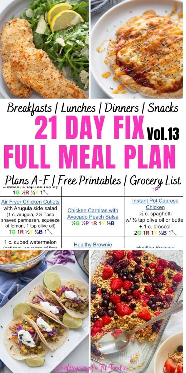Food photo collage with text overlay. Text says, "21 Day Fix Full Meal Plan Vol. 13"