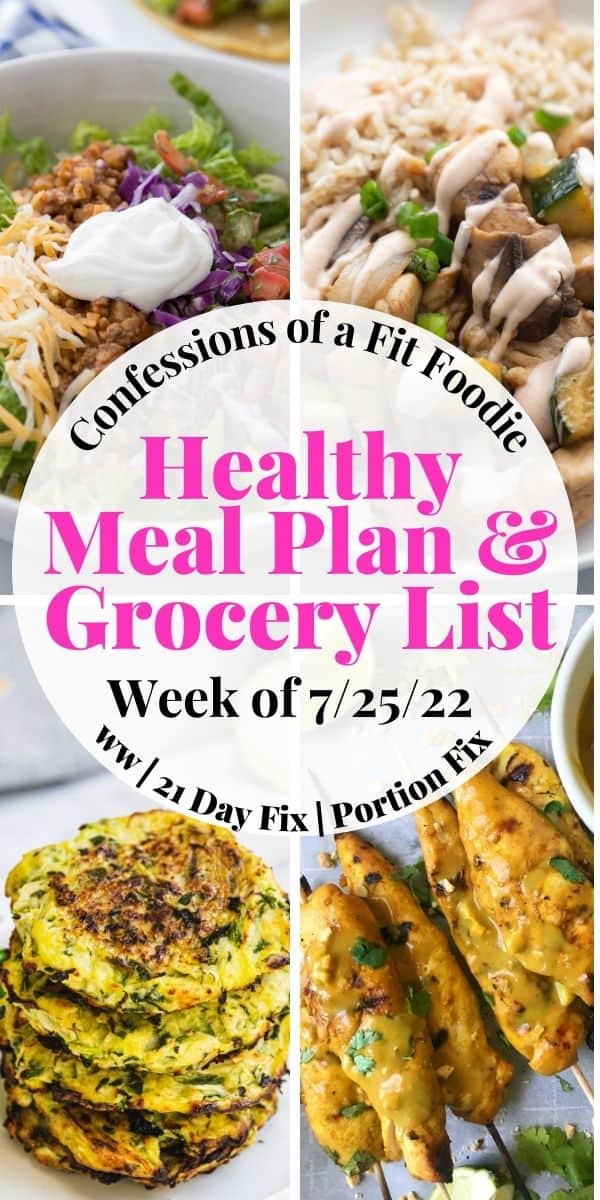 Pinterest Image with text overlay for a healthy meal plan + grocery list 