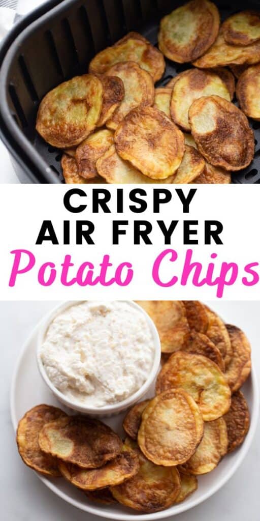 Pinterest image with text overlay for easy homemade Air Fryer Potato Chips