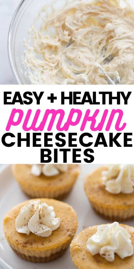 Pinterest image for text overlay for mini pumpkin cheesecake bites. 