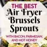 Pinterest image with text overlay The Best Air Fryer Brussels Spouts.