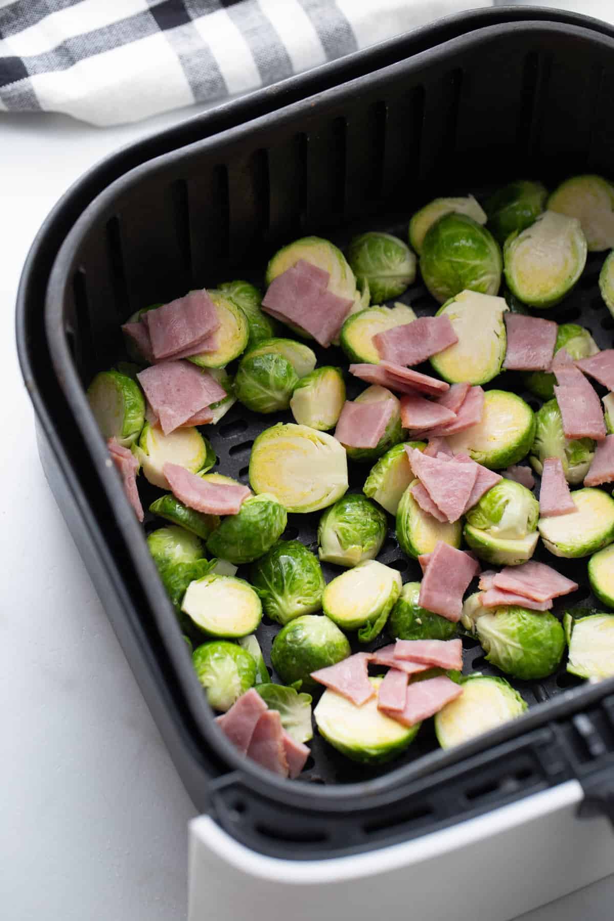 Brussels sprouts and turkey bacon in the Air Fryer