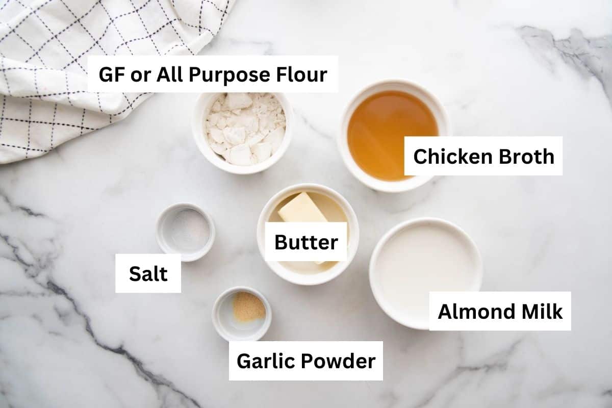 Overhead photo of ingredients for healthier cream of chicken soup