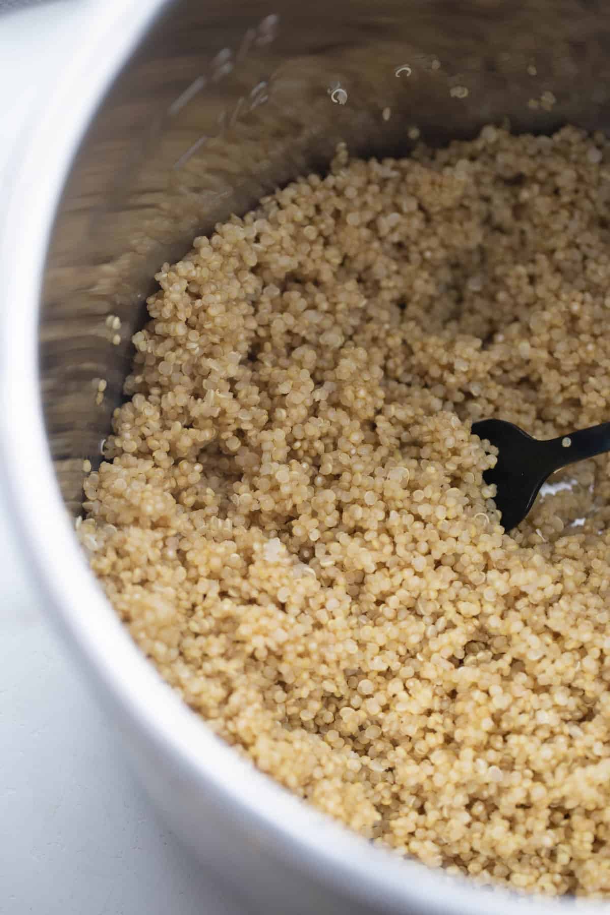 Overhead shot of quinoa in an instant pot.