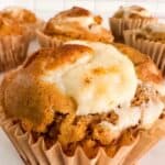 Close up of healthy pumpkin cream cheese muffin.