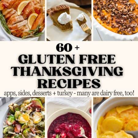 Collage for pinterest for 60 gluten free thanksgiving recipes.