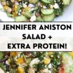Pinterest image with text overlay for Jennifer Aniston Salad with Extra Protein.