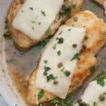 Pinterest image for quick and easy chicken scallopini made gluten free with simple ingredients.