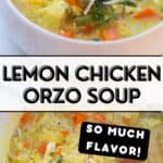 This Lemon Chicken Orzo Soup Recipe is full of bright lemon flavor, tender orzo pasta, lean chicken, and fresh herbs.  It's the perfect cozy, end of winter soup for a chilly day.  
