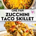 Pinterest image for one pan zucchini taco skillet.